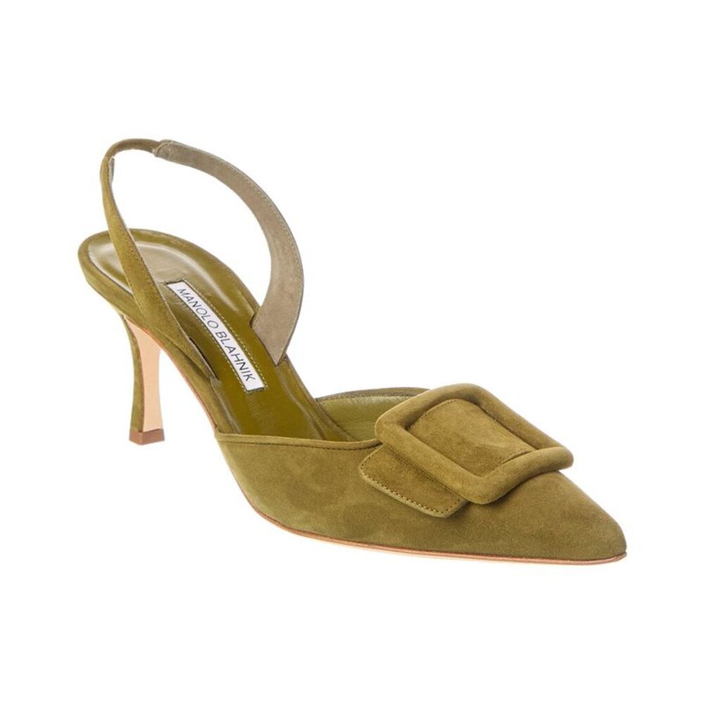 Manolo Blahnik Maysli 70 Suede Slingback Pump, Green